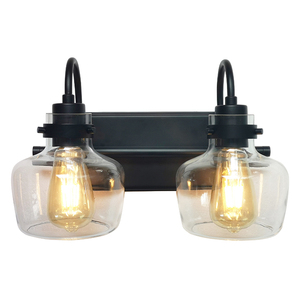 2 Light Wall Light Fixture Black Finish clear Glass Shade Modern Bathroom Lamp Over Mirror Vanity Light