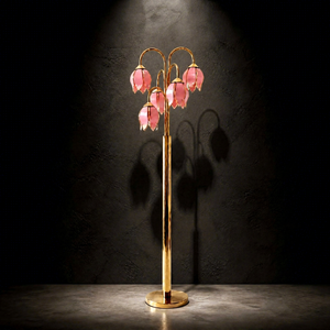 French Romantic Tulip Glass Petal Floor Lamp Gold Metal Hardware E26 Socket Home Decor Lighting