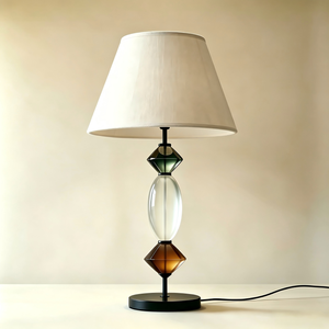 Modern Glass Table Lamp with Off White Fabric Empire Shade E27/ E26 LED Warm Light for Bedroom Decor home decor hotel Decor