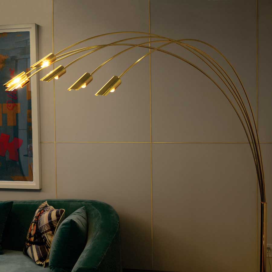 Hugo Polished Brass Multi-Arm Floor Lamp for Luxury Interior Design