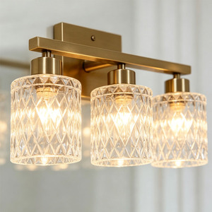 Modern Iron Bathroom Vanity Lighting Glass Shade Energy Efficient Textured Glass Light Fixtures