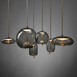 Simple Twisted Rope Glass Led Pendant Light Creative Smoke Gray Glass Chandelier