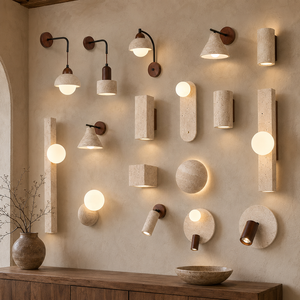 Travertine Wabi Sabi Stone Wall Sconce LED Hotel Bedside OEM