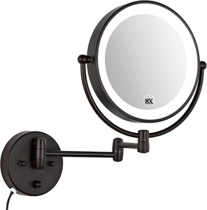 Plug Powered 8 Inch Wall Mounted LED Light Shaving Mirror, AC Plug-in Powered Bathroom Mirror with 3 Color Lights