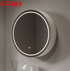Customization Round Apartment Bathroom Mirror Cabinet Water Resistant ABS Material Adjustable LED Lights