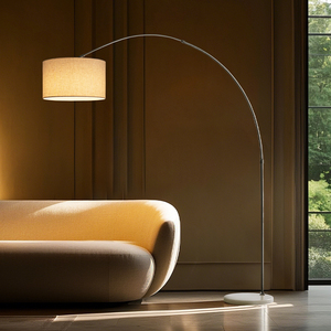 Marble Base Curved Arch Standing Floor Lamp Luxury Lounge Interior